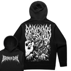 Black hoodie with graphic design and 'Broken Day' text on a white background
