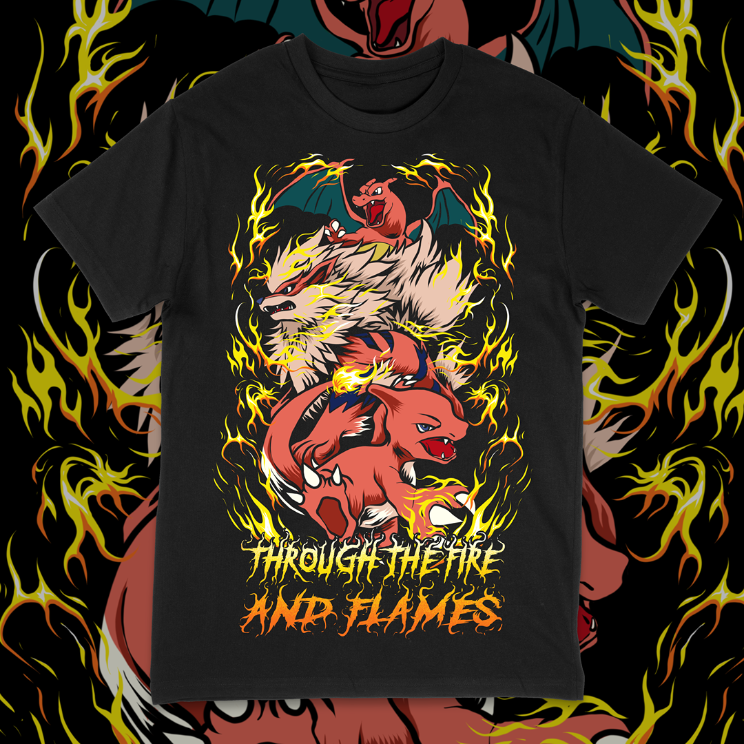 'THROUGH THE FIRE AND FLAMES' - DRAGONFORCE X POKEMON TEE